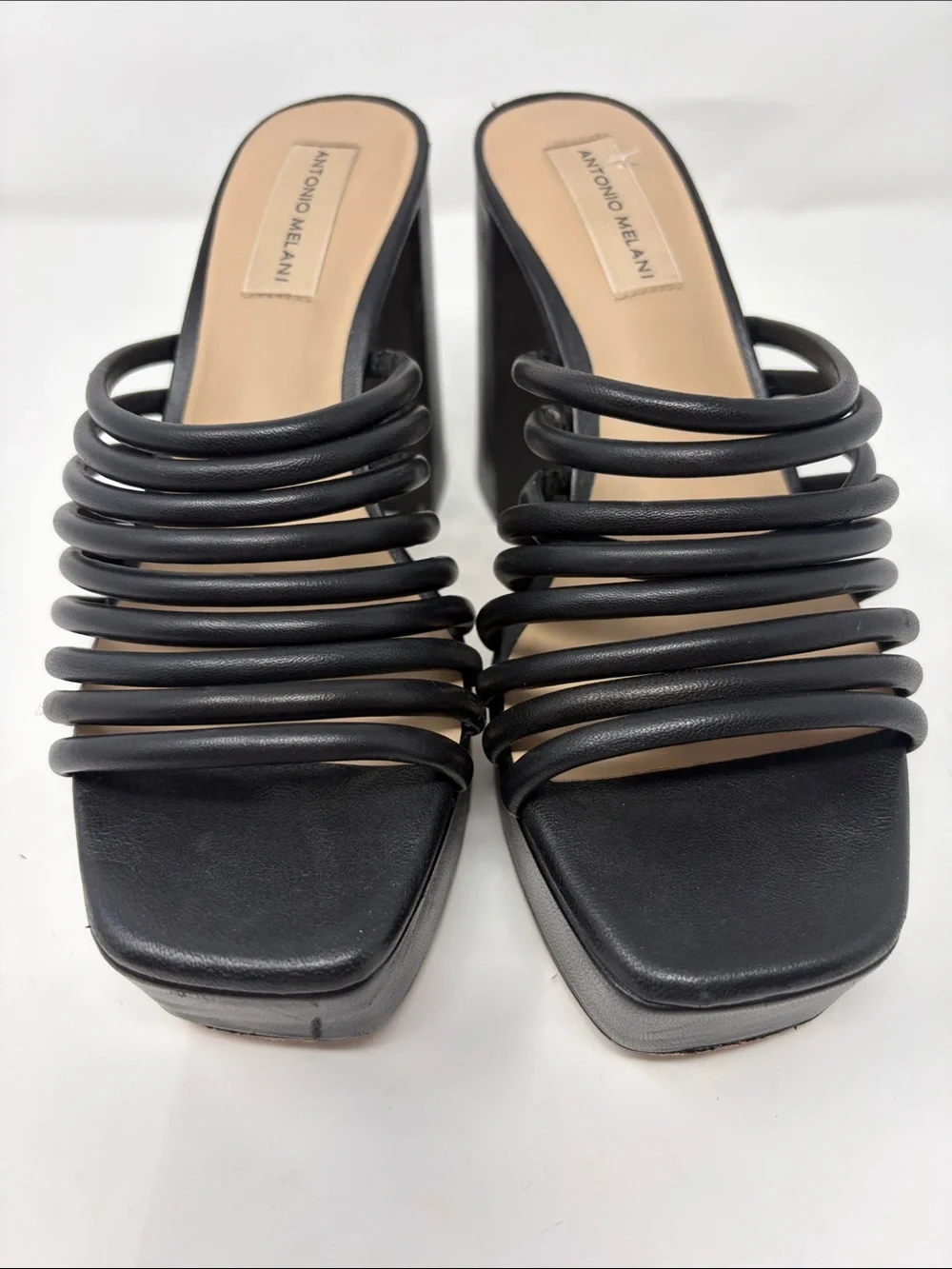 Antonio Melani Black Strappy Platform Mule Sandals Size 7 Excellent Condition